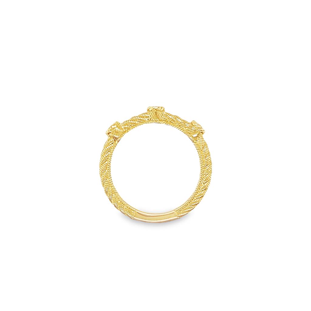 Yellow 14 Karat Milgrain Judith Ripka Textured Band With Diamond Accents Estate Jewelry Size 7 3=0.18tw Round Diamonds Gram Weight: 3.12