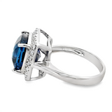 White 18 Karat Cushion Sapphire & Diamond Halo Ring Estate Jewelry Siz