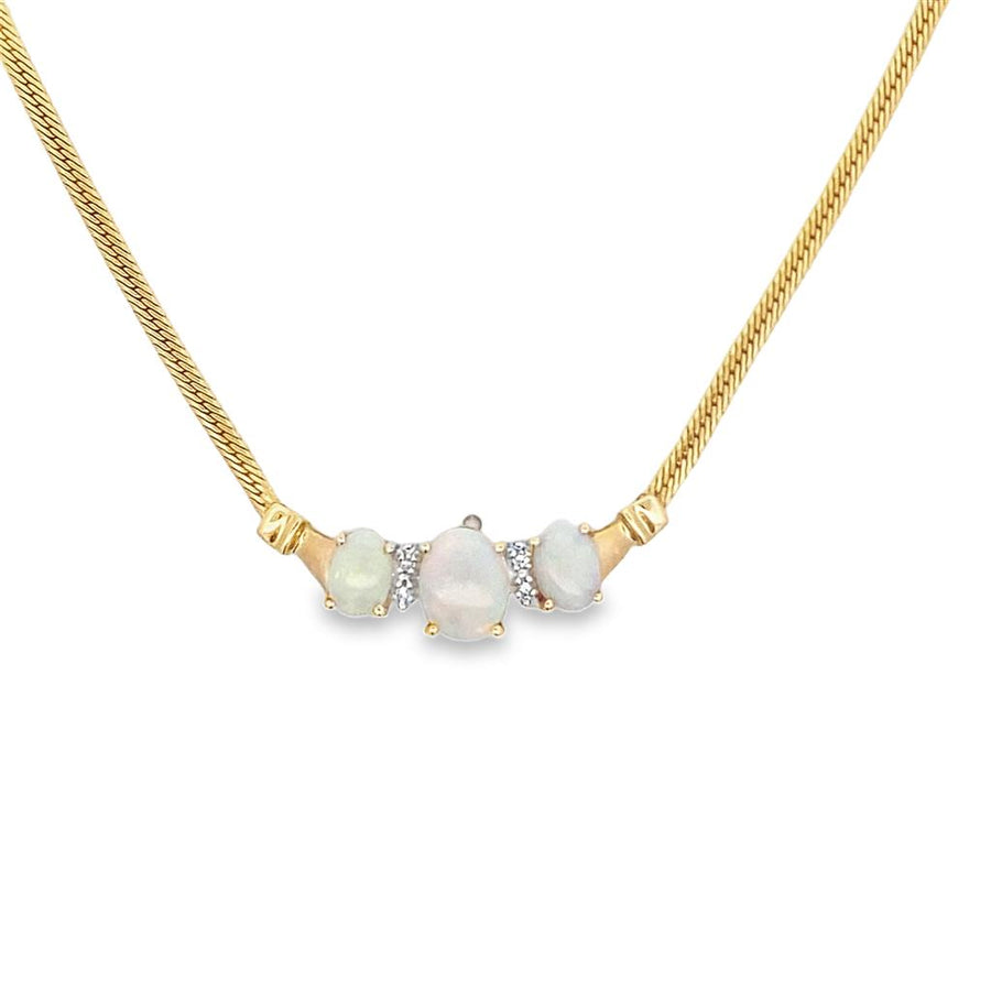 Yellow 14 Karat Opal and Diamond Herringbone Necklace