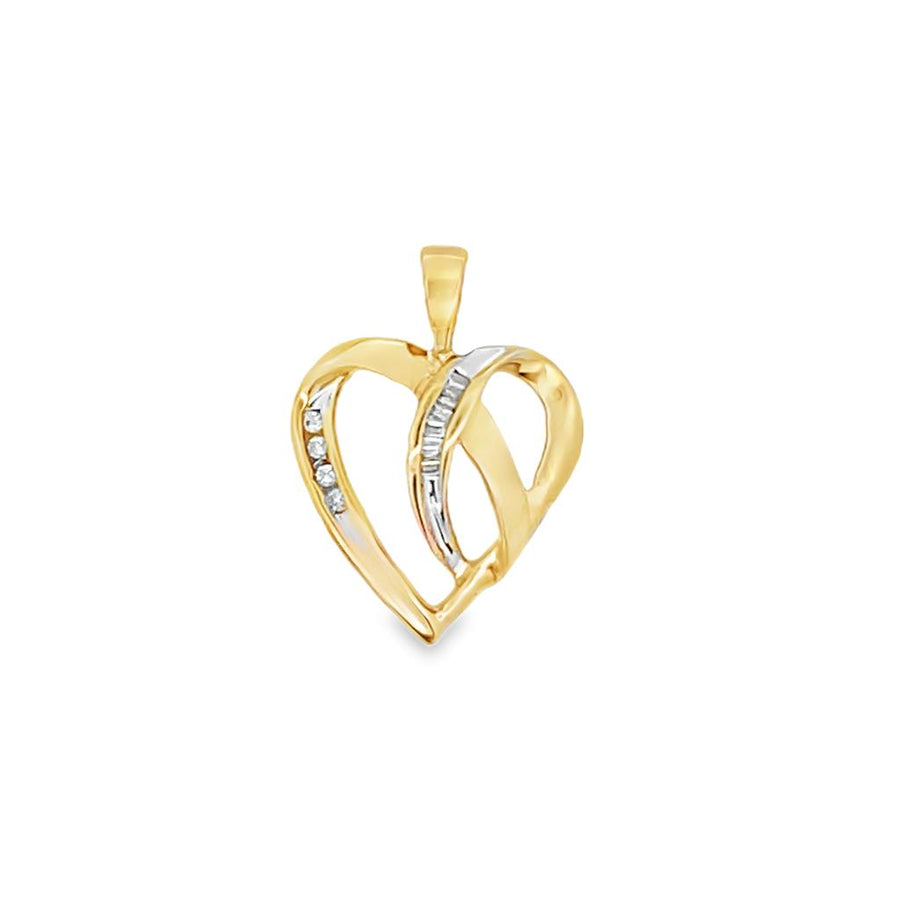 Yellow 10 Karat 23.85X17mm Open Diamond Bypass Heart Estate Jewelry Wi