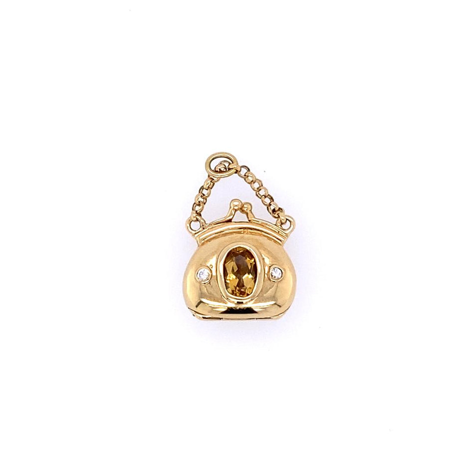 Yellow 14 Karat Purse Locket Estate Jewelry With One Oval Citrine