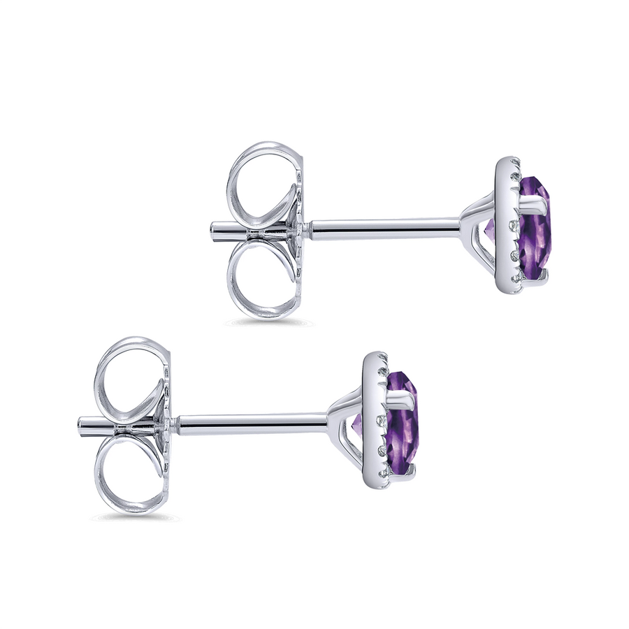 Gabriel & Co. Fashion 14K White Gold Amethyst and Diamond Halo Stud Earring