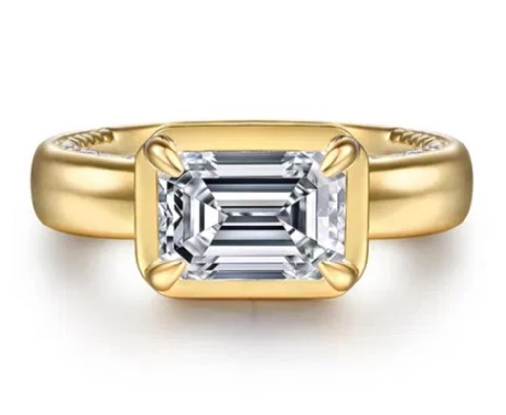 Lady's Yellow 14 Karat EW Accented Shank Ring Size 6.5 34 = 0.35tw Rou