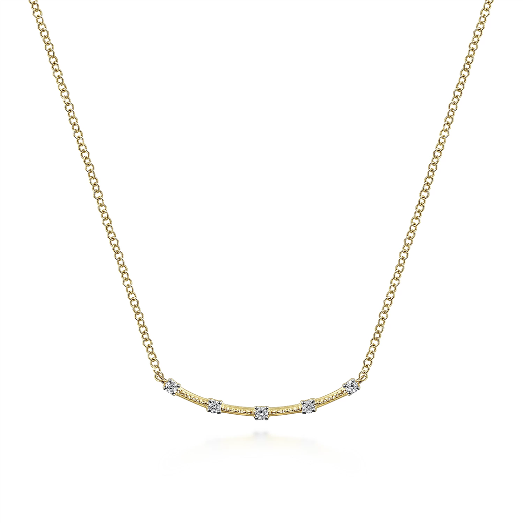 Gabriel & Co. Fashion 14K Yellow Gold Diamond Stations Bar Necklace