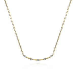 Gabriel & Co. Fashion 14K Yellow Gold Diamond Stations Bar Necklace