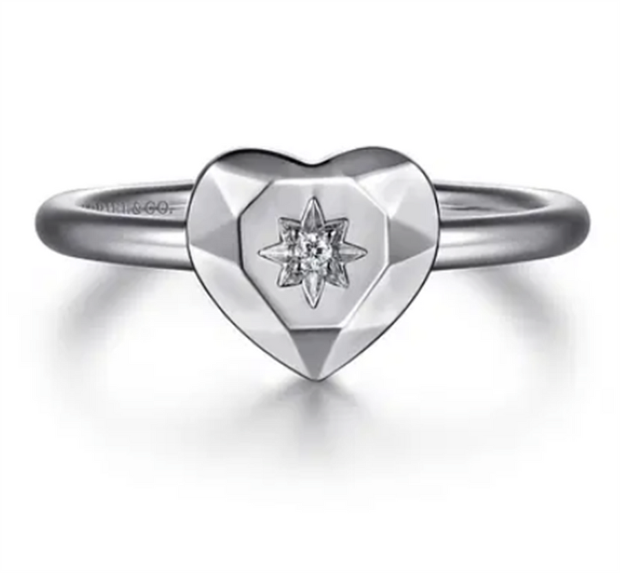 Sterling Silver Diamond Cut Heart Ring Size 6.5 one = 0.01ct Round H/I
