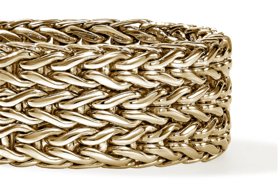 Yellow 14 Karat 9mm Rata Chain Band Ring John Hardy. Size 7