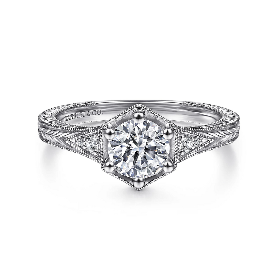 Gabriel & Co. Priya - Vintage Inspired Engraved Diamond Engagement Ring Mounting