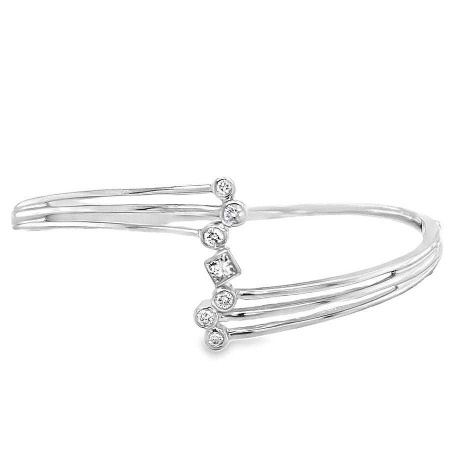 White 14 Karat Split Band Diamond Bubble Bangle