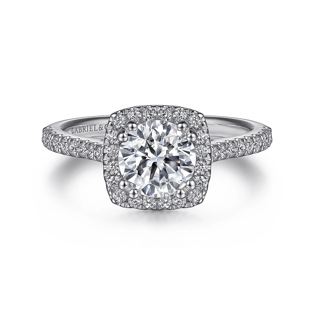 Gabriel & Co. Michaela - 14K White Gold Cushion Halo Round Diamond Engagement Ring Mounting