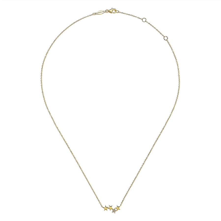 Gabriel & Co. Fashion 14K Yellow Gold Four Star Diamond Bar Necklace