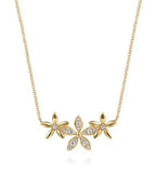Lady's White 14 Karat Flower Bar Necklace Length 17.5 17 = 0.26tw Roun