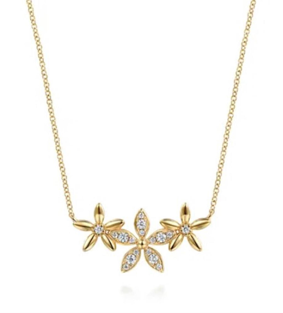 Lady's White 14 Karat Flower Bar Necklace Length 17.5 17 = 0.26tw Roun