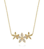 Lady's White 14 Karat Flower Bar Necklace Length 17.5 17 = 0.26tw Roun