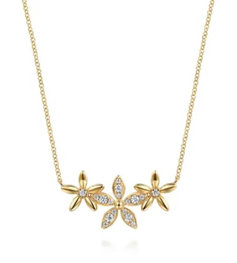 Lady's White 14 Karat Flower Bar Necklace Length 17.5 17 = 0.26tw Roun