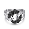 Gabriel & Co. Silver Sterling Silver Hammered Black Spinel Chain Link Ring