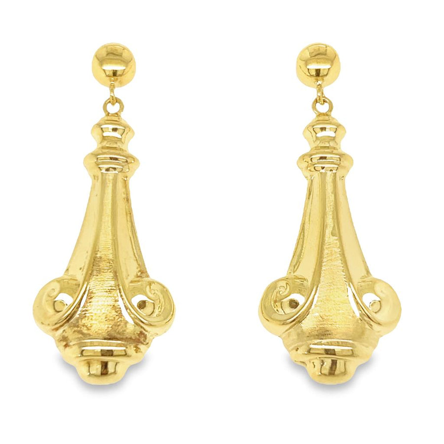 Yellow 10 Karat Polished/Brushed Fleur De Lis Post Dangle Earrings Estate Jewelry Gram Weight: 0.71