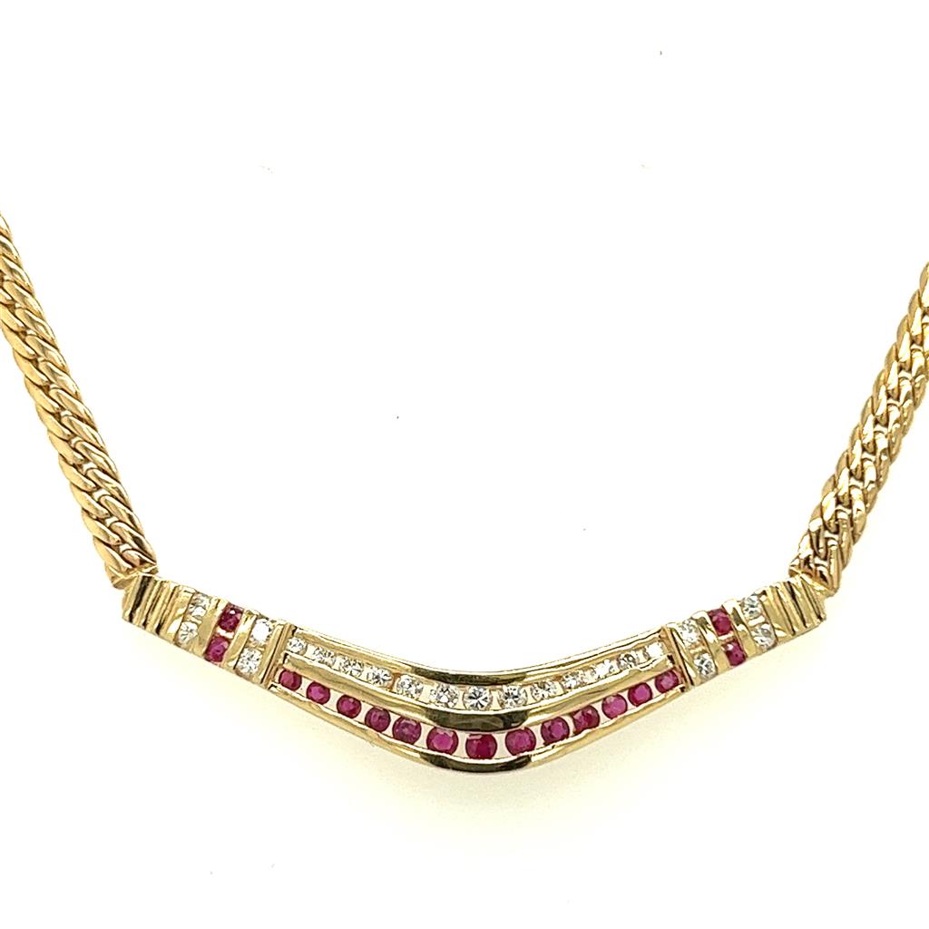 Estate Ruby & Diamond Chevron Bar Necklace