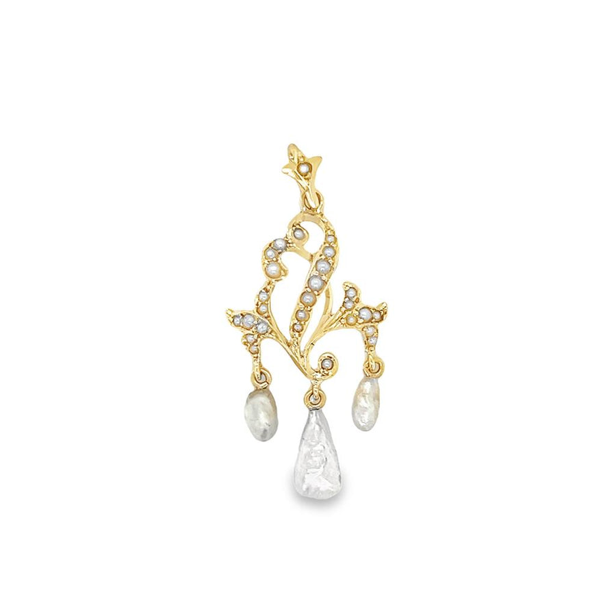 Yellow 14 Karat Fleur-de-Lis Pearl Pendant
