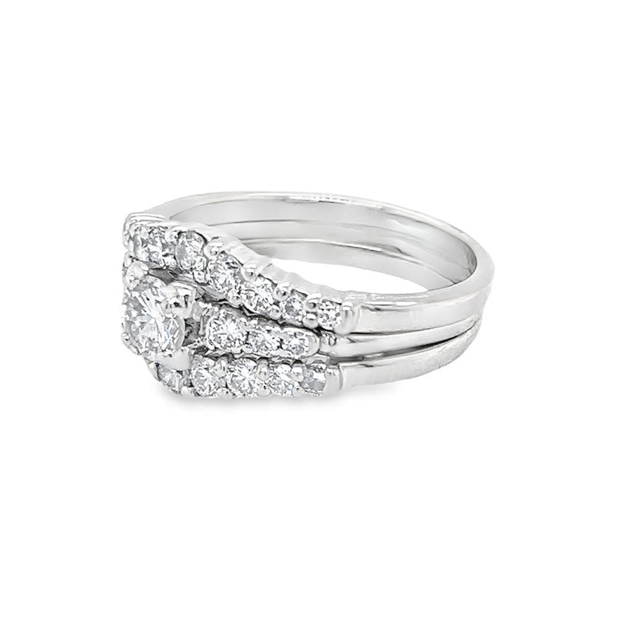 Platinum Soldered Wedding Set Estate Jewelry with 1 Round Diamond