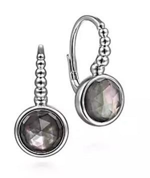 Gabriel & Co. Silver 925 Sterling Silver Rock Crystal and Black Mother of Pearl Leverback Earrings