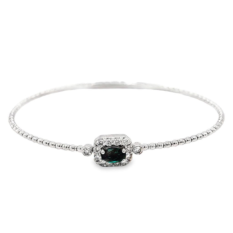 White 14 Karat Beaded Bangle Bracelet one = 0.438CT Oval Emerald
12 =