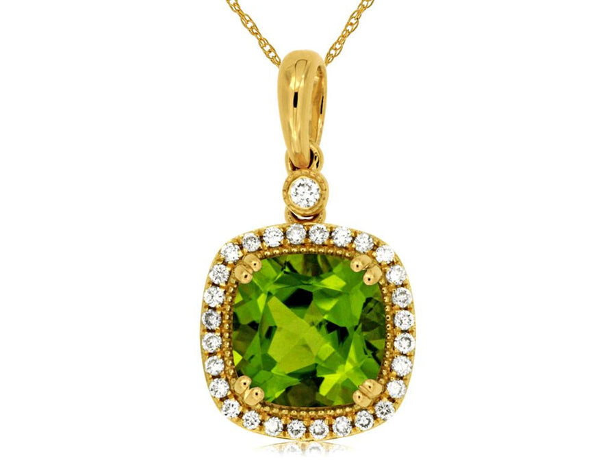 Lady's Yellow 14 Karat Cushion Halo Necklace Length 18 With One = 2.10