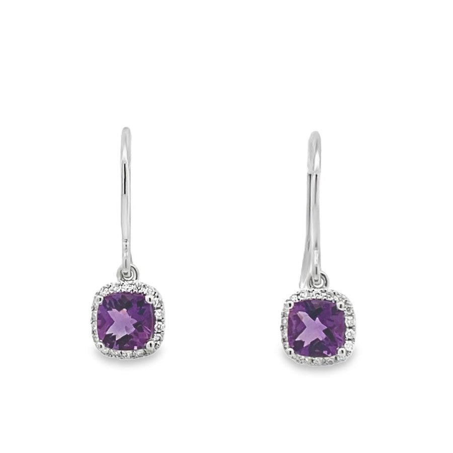 Lady's White 14 Karat Cushion Halo Drop Earrings With 2 = 0.98Tw Cushi