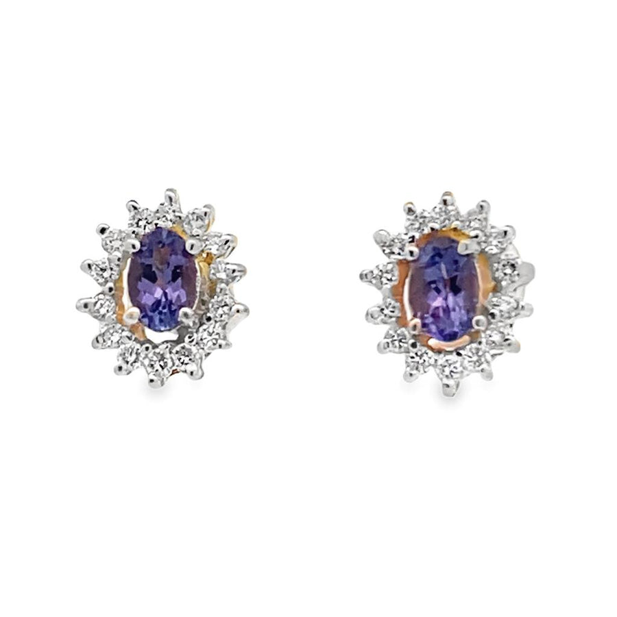 Estate Tanzanite and Diamond Stud Earrings