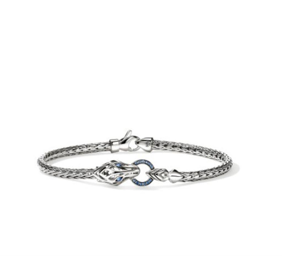 White Sterling Silver 3.5mm Naga John Hardy With = Round Sapphires Jew