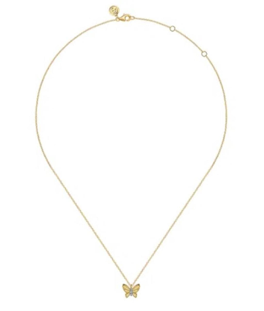 Lady's Yellow 14 Karat Diamond Cut Butterfly Pendant Necklace Length 1