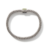 John Hardy Classic Chain Silver Small Reversible Bracelet 6.5mm with Pusher Clasp with Treated Black Sapphire and Peridot