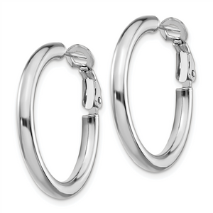 Quality Gold 14k White Gold 3x20mm Polished Round Omega Back Hoop Earrings