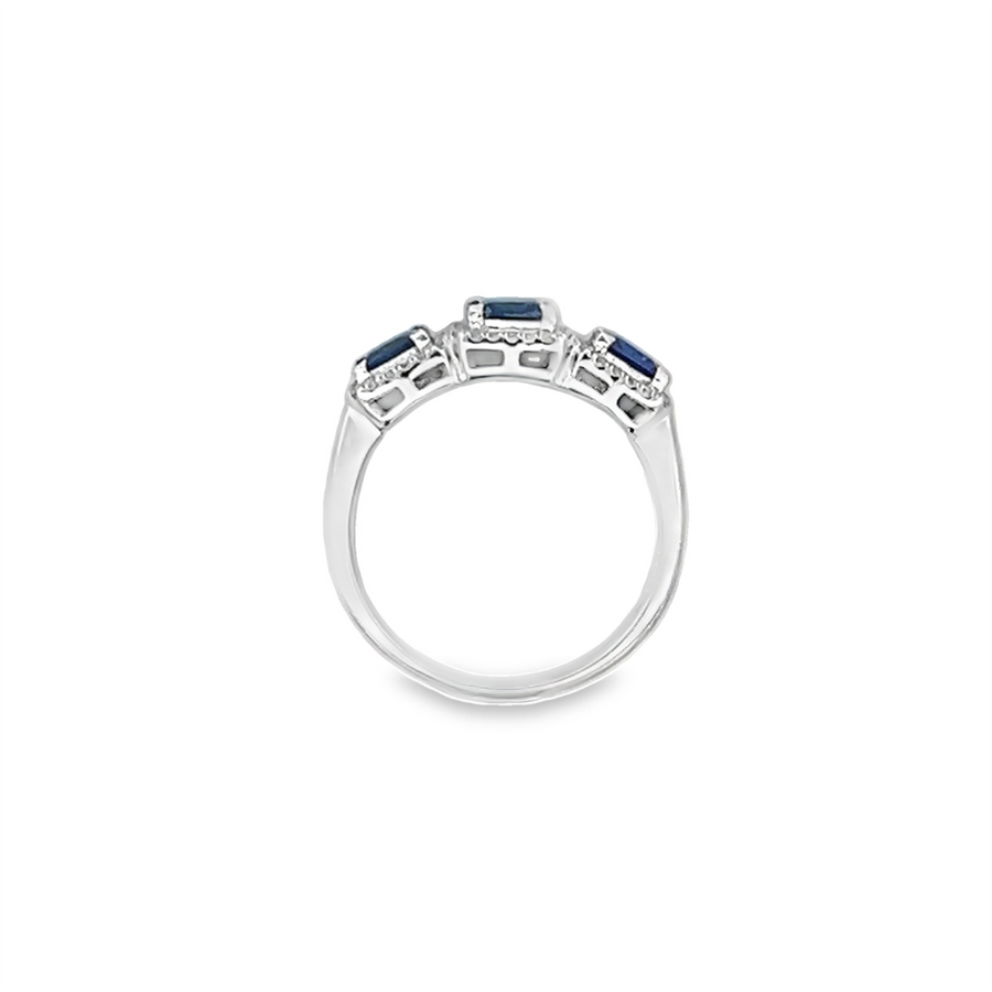 Estate Square Blue Sapphire Halo Diamond Ring