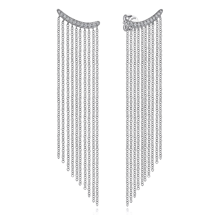 Gabriel & Co. Fashion 14K White Gold Diamond and Tassel Stud Earrings