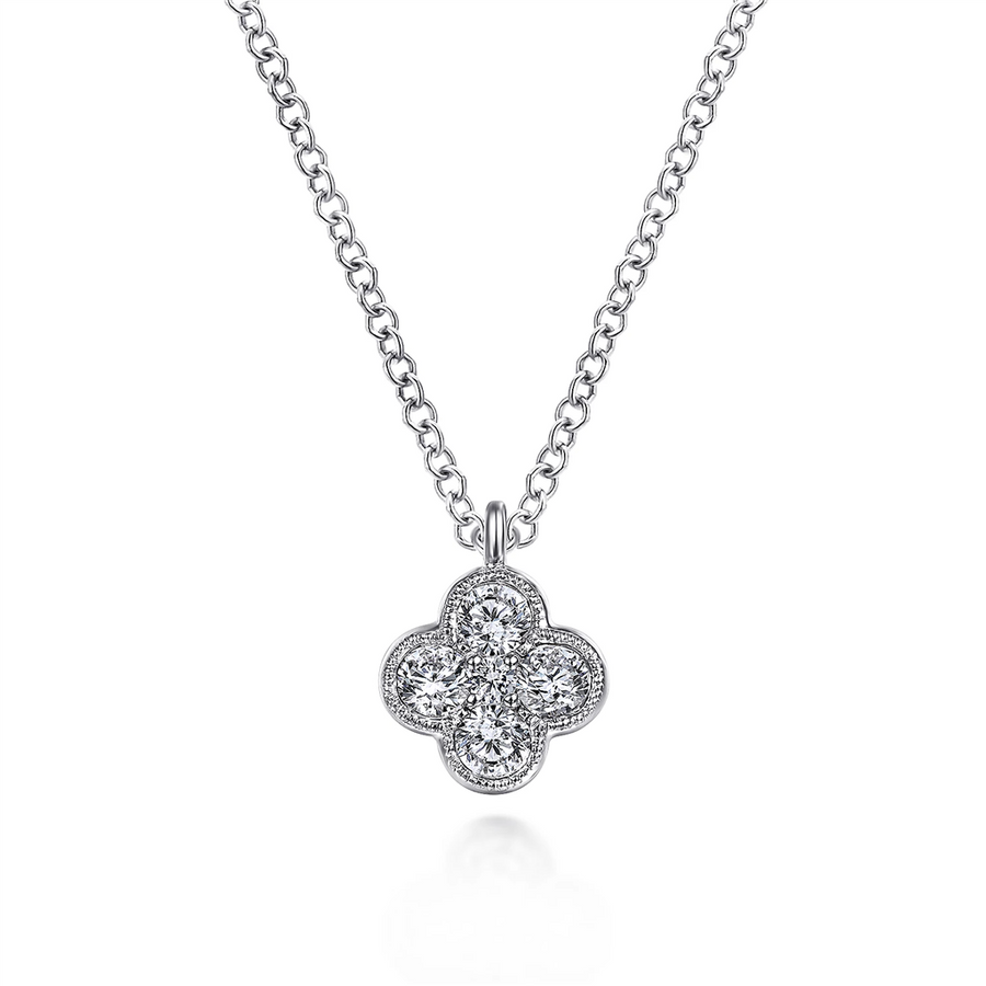 Gabriel & Co. Fashion 14K White Gold Diamond Clover Pendant Necklace