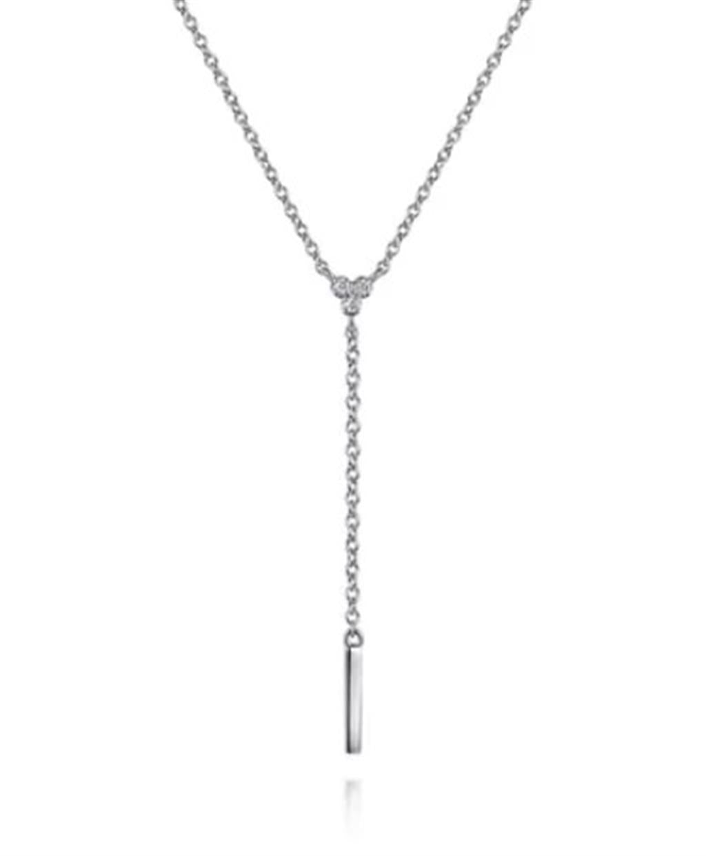 Lady's Sterling Silver Diamond Y Necklace Silver Necklaces Length 17.5