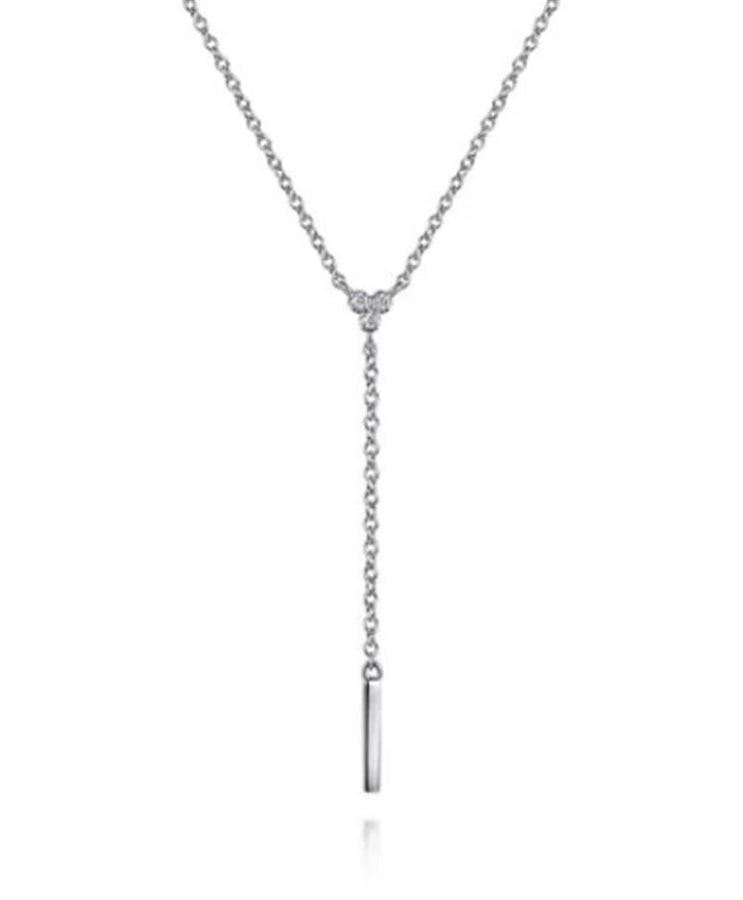 Lady's Sterling Silver Diamond Y Necklace Silver Necklaces Length 17.5