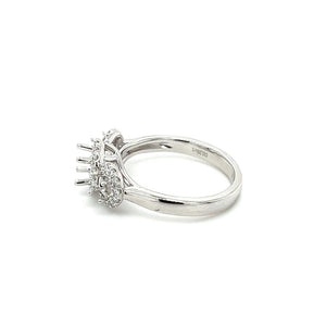 Lady's White 18 Karat Three Stone Halo Ring