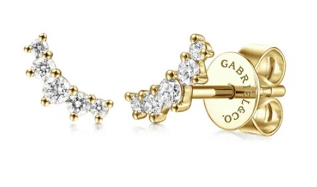 Lady's Yellow 14 Karat Curved 5 Stone Stud Earrings 10 = 0.19tw Round