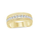 Gent's Yellow 14 Karat Satin/Milgrain Channel Set Wedding Band Size 10