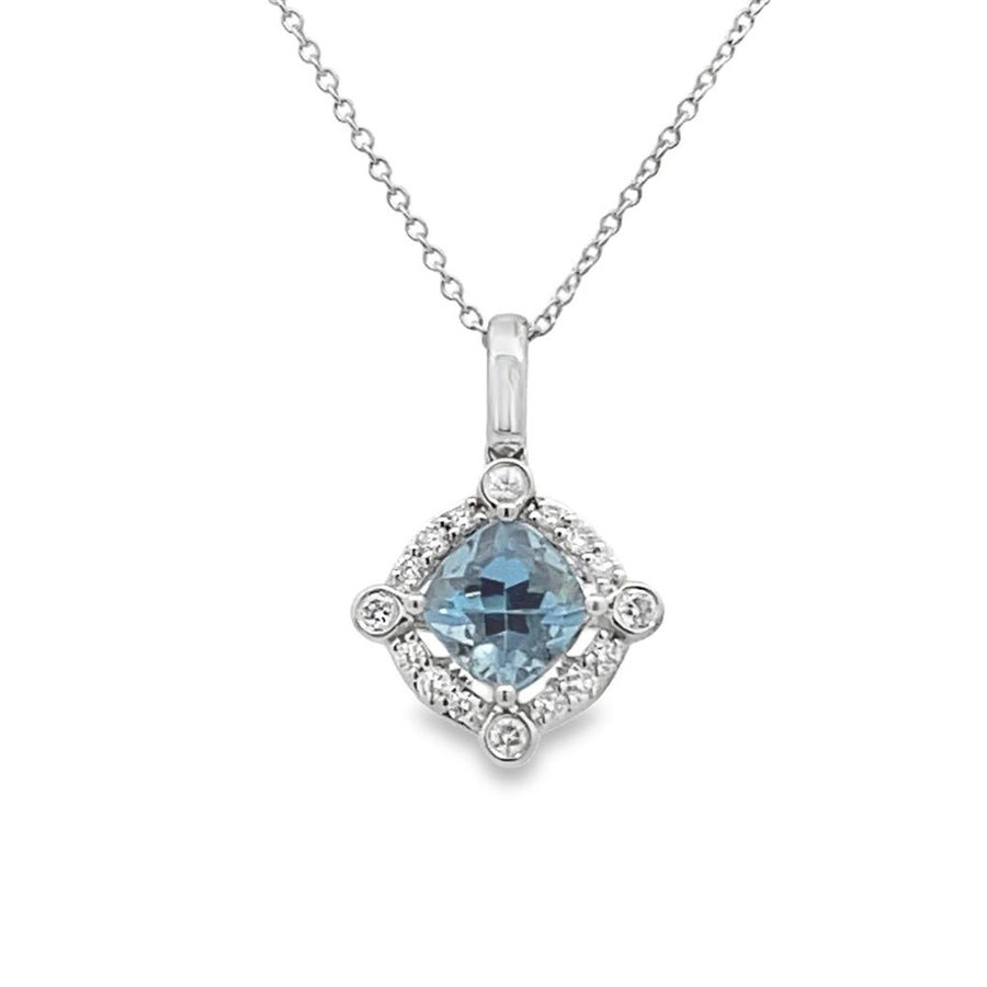 Lady's White 14 Karat Prong/Bezel Halo Pendant With One = 0.94Ct Squar