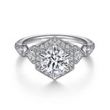 Gabriel & Co. Ortensia - Art Deco 14K White Gold Hexagonal Halo Round Diamond Engagement Ring Mounting