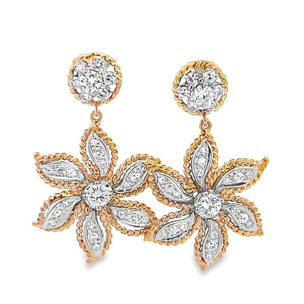 Estate Floral Diamond Drop Earrings