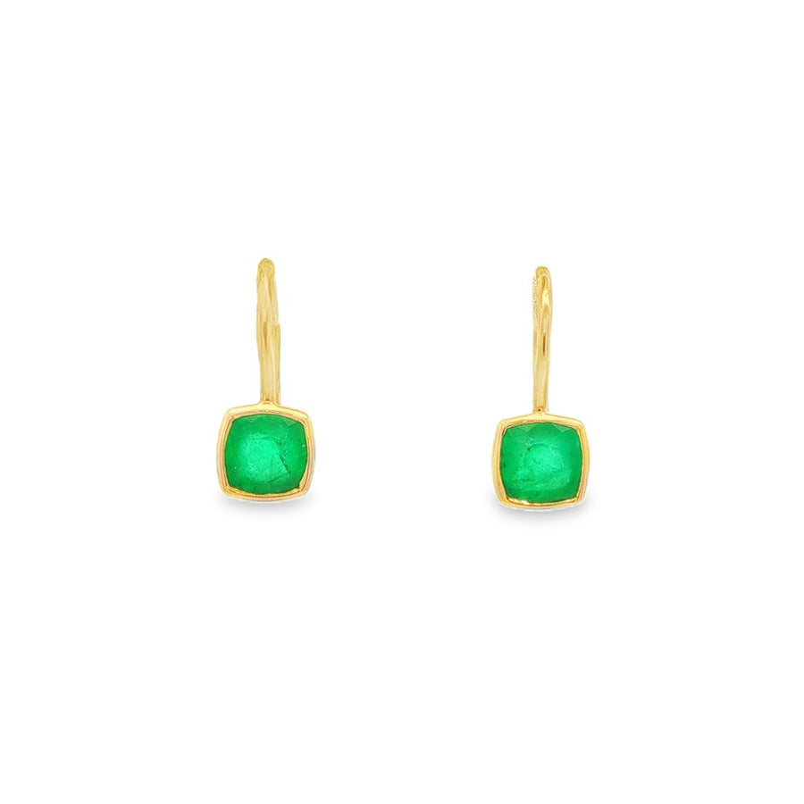 Lady's Yellow 14 Karat Cushion Bezel Fishhook Dangle Earrings With 2 =