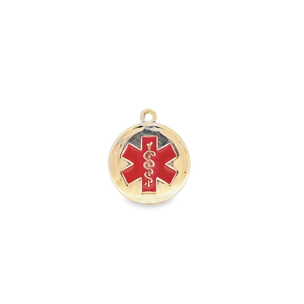 Yellow 14 Karat 14KY 18.73X15.94mm Engravable Medic Alert Charm W/ Red