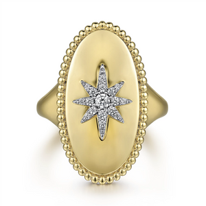 Gabriel & Co. Fashion 14K Yellow Gold Oval Diamond Starburst Signet Ring