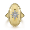 Gabriel & Co. Fashion 14K Yellow Gold Oval Diamond Starburst Signet Ring