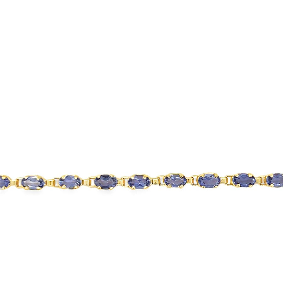 Yellow 14 Karat Oval Tanzanite Bracelet with Safety Clasp Estate Jewel