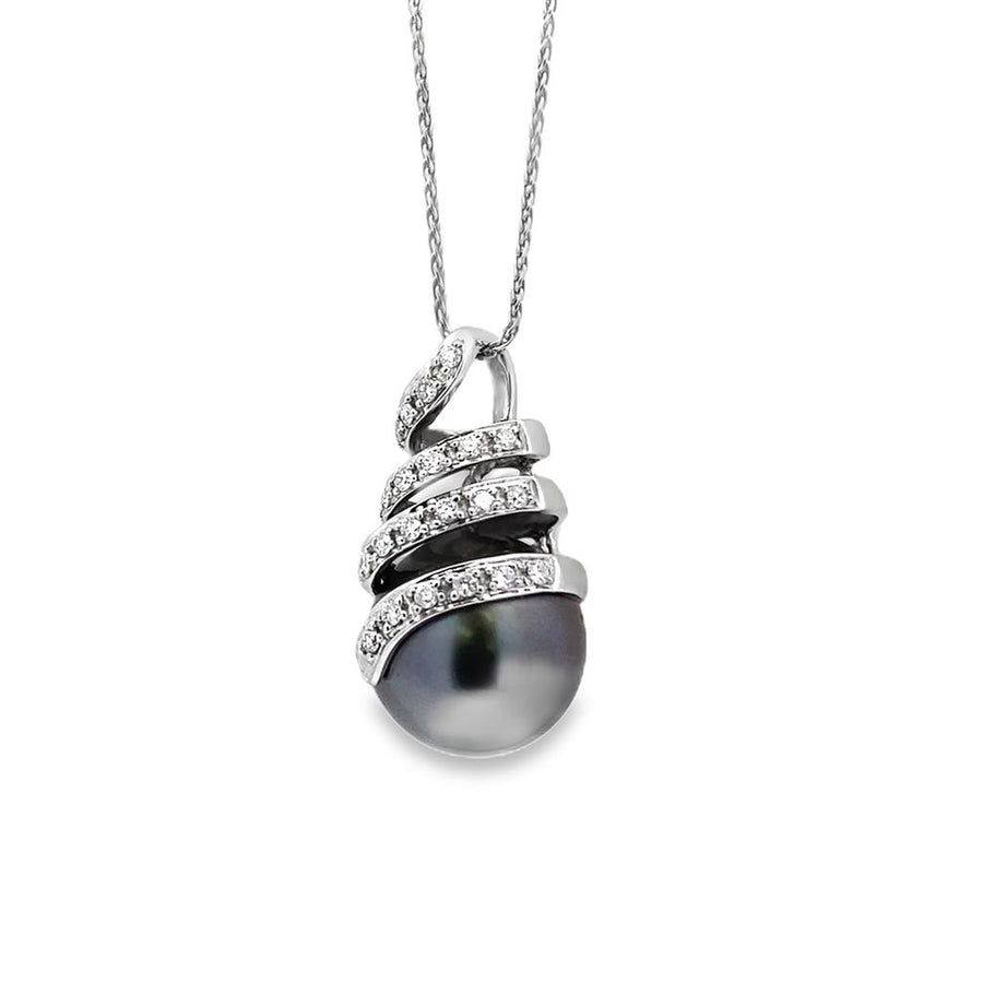 Tahitian Pearl and Diamond Spiral Necklace